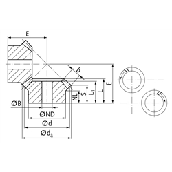 Kegelradsatz spiralverzahnt Modul 3,5 Zähnezahl 26/26 i=1:1 Material 16MnCr5 ungehärtet, Technische Zeichnung