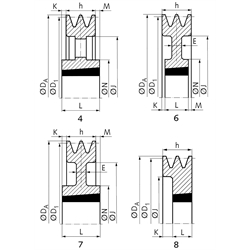 Keilriemenscheiben für Taper-Spannbuchsen, Profil A, SPA und XPA (13), 2-rillig, Technische Zeichnung