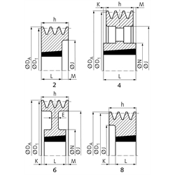 Keilriemenscheiben für Taper-Spannbuchsen, Profil A, SPA und XPA (13), 3-rillig, Technische Zeichnung