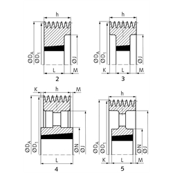 Keilriemenscheiben für Taper-Spannbuchsen, Profil Z, SPZ und XPZ (10), 6-rillig, Technische Zeichnung