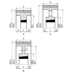 Keilriemenscheiben für Taper-Spannbuchsen, Profil Z, SPZ und XPZ (10), 8-rillig, Technische Zeichnung
