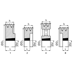 Keilriemenscheibe aus GG für Taper-Spannbuchse 2012 Profil XPZ, SPZ und Z (10) 2-rillig Nenndurchmesser 200mm, Technische Zeichnung