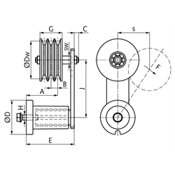 Keilriemenspanner 810N Profil XPA, SPA und A (13) 1-rillig Dw 125mm, Technische Zeichnung