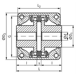 Kettenkupplung Typ 6018 12 A-2 18 Zähne Nenndrehmoment 630 Nm mit Gehäuse, Technische Zeichnung