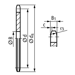 Kettenradscheibe KRL ohne Nabe 16 B-1 1"x17,02mm 36 Zähne Mat. Stahl , Technische Zeichnung