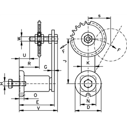 Kettenspanner für Einfach-Rollenkette 08 B-1 1/2X5/16" bestehend aus 14050501 + 14080200, Technische Zeichnung