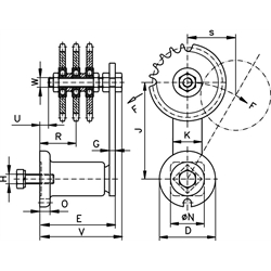 Kettenspanner für Dreifach-Rollenketten B-3, Technische Zeichnung