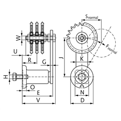 Kettenspanner für Dreifach-Rollenkette 06 B-3 3/8X7/32" bestehend aus 14053101 + 14080200, Technische Zeichnung