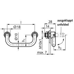 Klappgriff Ausführung CR 180mm , Technische Zeichnung