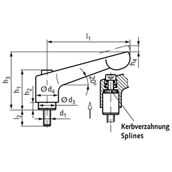 Verstellbarer Klemmhebel 300 Ausführung G mit Außengewinde M10 x 40mm Grifflänge L1 = 78mm , Technische Zeichnung