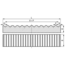 Klemmplattenrohling ungebohrt aus Aluminium für Zahnriemen AT10 Plattenmaße: Länge 230mm x Breite 60mm, Technische Zeichnung