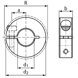 Geschlitzter Klemmring aus 1.4305 Bohrung 8mm mit Schraube DIN 912 A2-70 Ausf. S, Technische Zeichnung