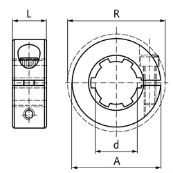 Klemmring geschlitzt Stahl C45 mit Keilwellenprofil DIN ISO 14 KN 23x28, Technische Zeichnung
