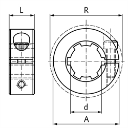 Klemmring geschlitzt Aluminium mit Keilwellenprofil DIN ISO 14 KN 18x22, Technische Zeichnung
