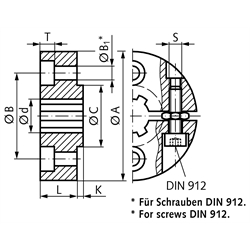 Klemmring für Keilnabe DIN ISO 14 KN 26x32 Durchmesser 70mm Edelstahl 1.4305, Technische Zeichnung