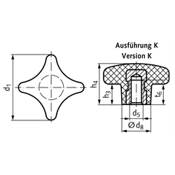 Kreuzgriffe Ähnlich DIN 6335 Pr aus Kunststoff, Technische Zeichnung