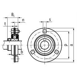 Kugelflanschlager BPF 205 Bohrung 25mm Gehäuse aus Stahlblech 2-teilig , Technische Zeichnung