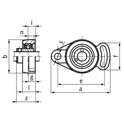 Kugelflanschlager UCFA 201 Bohrung 12mm Gehäuse aus Grauguss , Technische Zeichnung