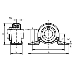 Kugelstehlager SSBPP 201 Bohrung 12mm Lager und Blechgehäuse 2-teilig aus Edelstahl, Technische Zeichnung