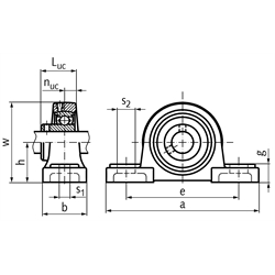 Kugelstehlager TUCP 202 Bohrung 15mm Gehäuse aus Thermoplast schwarz Lager aus Edelstahl , Technische Zeichnung