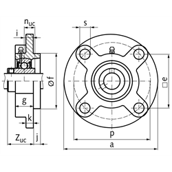 Kugelflanschlager UCFC 216 Bohrung 80mm Gehäuse aus Grauguss, Technische Zeichnung