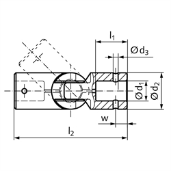 Kugelgelenk GF Bohrung 8mm 
Gesamtlänge 40mm Außendurchmesser 16mm 
Material: Kunststoff , Technische Zeichnung