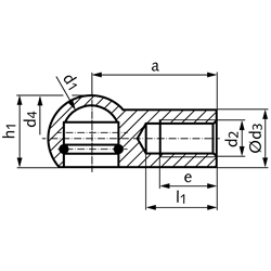 Kugelpfannen DIN 71805 mit Sprengring, Edelstahl, Technische Zeichnung