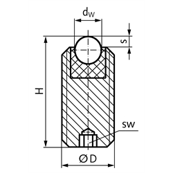 Kugelrolle 306 einschraubbar gleitgelagert M10x12, Technische Zeichnung