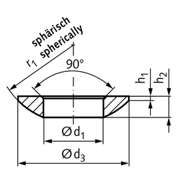 Kugelscheibe DIN6319 Form C Innen-Ø 17mm Außen-Ø 30mm für Bolzendurchmesser 16mm Edelstahl 1.4401, Technische Zeichnung