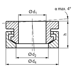 Kugelscheiben-Kegelpfannen-Kombination Innen-Ø 17mm Außen-Ø 32mm für Bolzen- Ø 16mm Edelstahl 1.4301, Technische Zeichnung