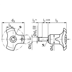 Kugelsperrbolzen selbstsichernd Bolzendurchmesser 16mm l1 = 50mm , Technische Zeichnung