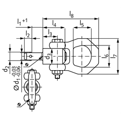 Kugeltragbolzen selbstsichernd Bolzendurchmesser 16mm l1=50mm , Technische Zeichnung