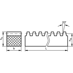 Zahnstange aus Polyketon Modul 3 Zahnbreite 19,4mm Höhe 15mm Länge 250mm , Technische Zeichnung