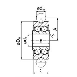 Profillaufrolle LFR50/8-6-2RS Edelstahl rostfrei dw 6mm Innendurchm. 8mm Außendurchm. 24mm, Technische Zeichnung