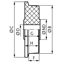 Laufrad aus Polyamid mit einseitigem Spurkranz Raddurchmesser ohne Spurkranz 87mm , Technische Zeichnung