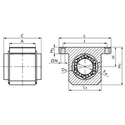 Linearkugellager-Einheiten KG-3-K ISO-Reihe 3, Easy-Line, kurz, geschlossen, Technische Zeichnung