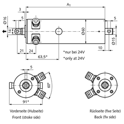 Linearantrieb MM 60 Hubgeschwindigkeit 16 mm/sec Hublänge 100 mm 24V DC, Technische Zeichnung