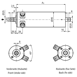 Linearantrieb MM 95 Hubgeschwindigkeit 2,5 mm/sec Hublänge 150 mm 3x 400V AC 50Hz, Technische Zeichnung