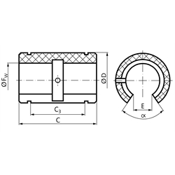 Offenes Lineargleitlager PO-3-O ISO-Reihe 3 Premium für Wellendurchmesser 30mm, Technische Zeichnung