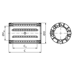 Linearkugellager KB-3 ISO-Reihe 3 Premium rostfrei mit Dichtung für Wellen-Ø 50mm, Technische Zeichnung