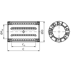 Linearkugellager KB-3 ISO-Reihe 3 Premium mit Dichtung für Wellen-Ø 25mm, Technische Zeichnung