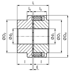 Elastische Nockenkupplung MAEPEX Grauguss Baugröße 68 Nenndrehmoment 34Nm max. Drehmoment 102Nm Außendurchmesser 68mm Gesamtlänge 42mm ungebohrt, Technische Zeichnung