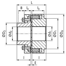 Elastische Nockenkupplung MAEPEX 3-teilig Grauguss Baugröße 200 Nenndrehmoment 1340Nm max. Drehmoment 4020Nm Außendurchmesser 200mm Gesamtlänge 162mm ungebohrt, Technische Zeichnung