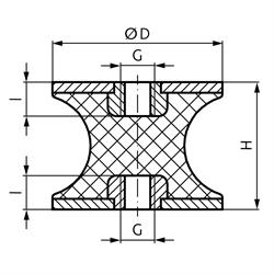 Metall-Gummipuffer CT Durchmesser 20mm Höhe 15mm Gewinde M6, Technische Zeichnung