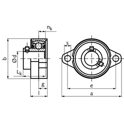 Kugel-Flanschlager KFL 08 Bohrung 8mm Gehäuse aus Zink-Druckguss, Technische Zeichnung
