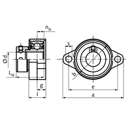 Kugel-Flanschlager UFL 000 Bohrung 10mm mit Exzenterring Gehäuse aus Zink-Druckguss, Technische Zeichnung