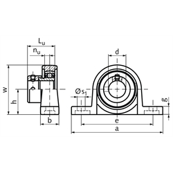 Kugel-Stehlager SSUP 000 Bohrung 10mm mit Exzenterring Gehäuse und Lager aus Edelstahl, Technische Zeichnung