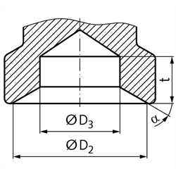 Montagedorn für Kugelrollen mit Befestigungselement mit Kugeldurchmesser 30mm Bohrung 30mm , Technische Zeichnung