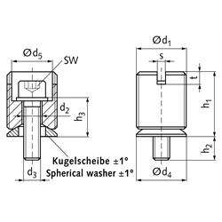 Präzisions-Nivellierelement Edelstahl Einstellgewinde M18x1, Technische Zeichnung