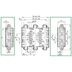 Endplatten VDMA 24345 Form D Norgren CQM/22354/3/22 ISO 3, Technische Zeichnung